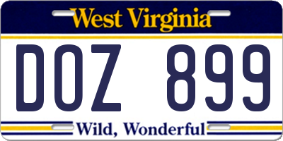 WV license plate DOZ899