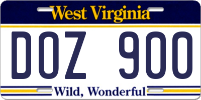 WV license plate DOZ900