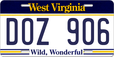 WV license plate DOZ906