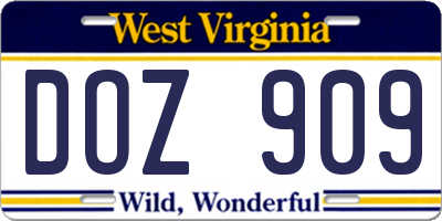 WV license plate DOZ909
