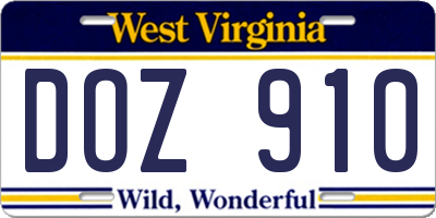 WV license plate DOZ910