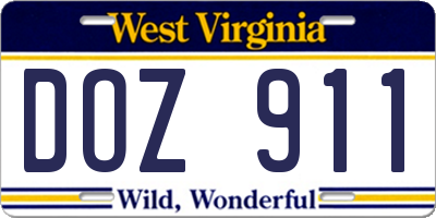 WV license plate DOZ911
