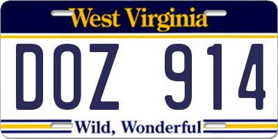 WV license plate DOZ914