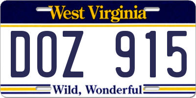 WV license plate DOZ915