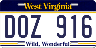 WV license plate DOZ916