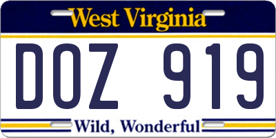 WV license plate DOZ919