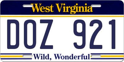 WV license plate DOZ921