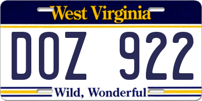 WV license plate DOZ922
