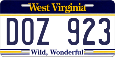 WV license plate DOZ923
