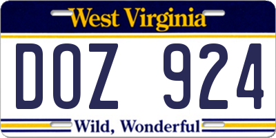 WV license plate DOZ924