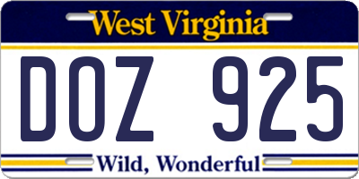 WV license plate DOZ925