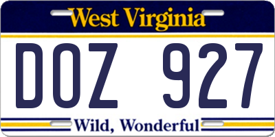 WV license plate DOZ927