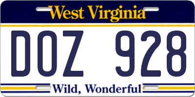 WV license plate DOZ928