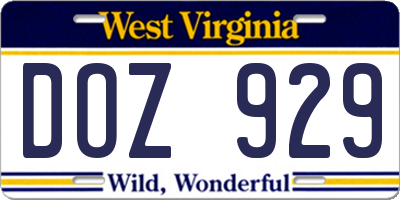 WV license plate DOZ929