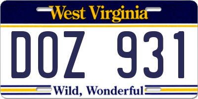 WV license plate DOZ931