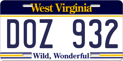 WV license plate DOZ932