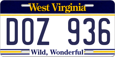 WV license plate DOZ936