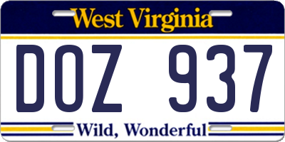 WV license plate DOZ937
