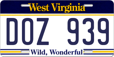 WV license plate DOZ939