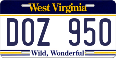WV license plate DOZ950