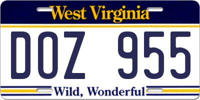 WV license plate DOZ955