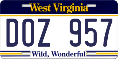WV license plate DOZ957