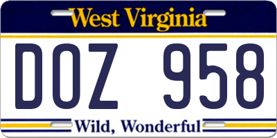 WV license plate DOZ958