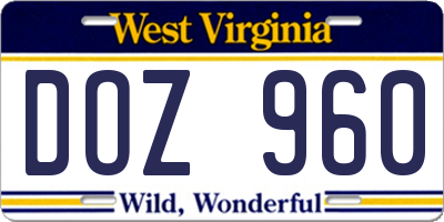 WV license plate DOZ960