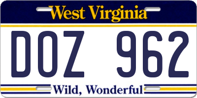 WV license plate DOZ962