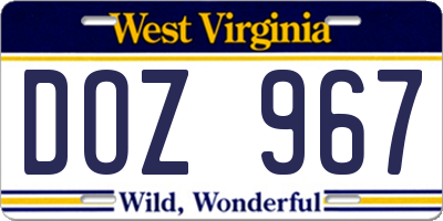 WV license plate DOZ967