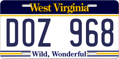 WV license plate DOZ968