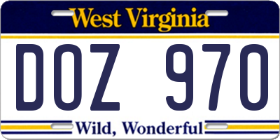 WV license plate DOZ970