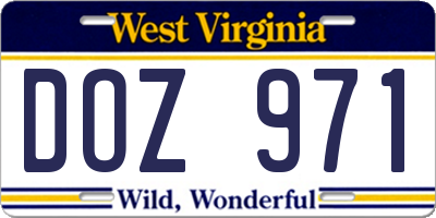 WV license plate DOZ971