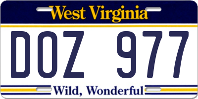 WV license plate DOZ977