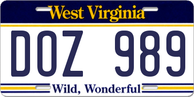 WV license plate DOZ989