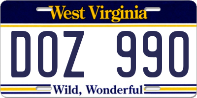 WV license plate DOZ990