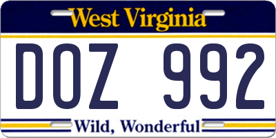 WV license plate DOZ992