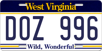 WV license plate DOZ996