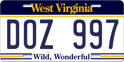 WV license plate DOZ997