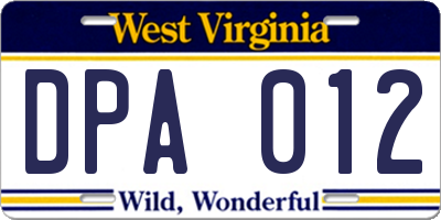 WV license plate DPA012