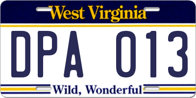 WV license plate DPA013