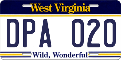 WV license plate DPA020
