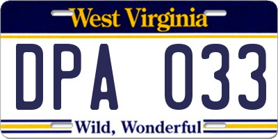 WV license plate DPA033