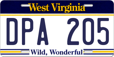 WV license plate DPA205