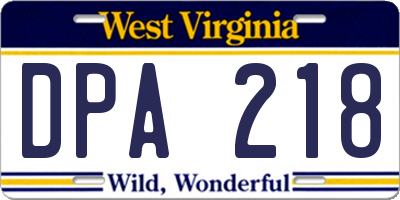 WV license plate DPA218