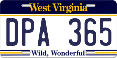 WV license plate DPA365