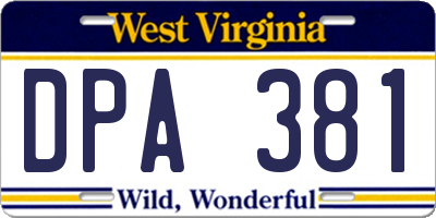 WV license plate DPA381