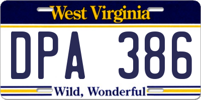 WV license plate DPA386