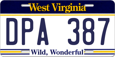 WV license plate DPA387