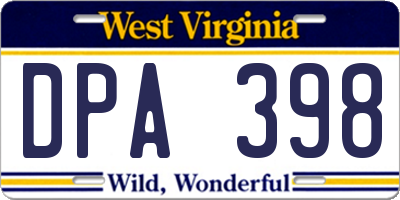 WV license plate DPA398